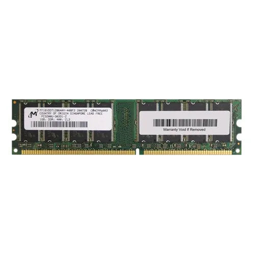 MT16VDDT12864AY-40BF2 Micron 1GB DDR-400MHz PC3200 Non-ECC Unbuffered UDIMM CL3 2Rx8 2.5V 184-Pin Memory Module