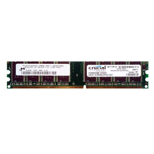 MT16VDDT6464AY-40BGB Micron 512MB DDR-400MHz PC3200 Non-ECC Unbuffered UDIMM CL3 2Rx8 2.5V 184-Pin Memory Module