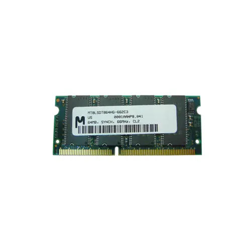 MT8LSDT864HG-662C3 - Micron 64MB 66MHz PC66 non-ECC Unbuffered CL2 144-Pin SoDimm Memory Module