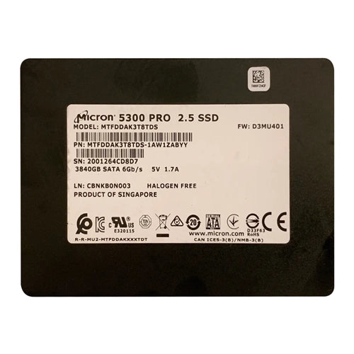 MTFDDAK3T8TDS-1AW1ZAB Micron 5300 PRO Series 3.84TB Triple-Level Cell SATA 6Gb/s 3D NAND 2.5-Inch Solid State Drive