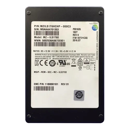 MZ-ILS1T60 Samsung PM1635 1.6TB Multi-Level Cell SAS 12Gb/s 2.5-Inch Enterprise Solid State Drive