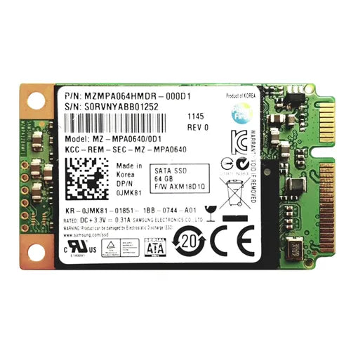 MZ-MPA0640 Samsung PM810 Series 64GB Multi-Level Cell SATA 3Gb/s mSATA Solid State Drive