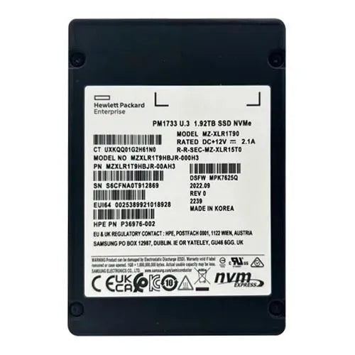 MZ-XLR1T90 Samsung 1.92TB PCI Express NVMe 4.0 x4 Read Intensive 2.5-inch Solid State Drive