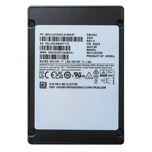 MZILG3T8HCLS-00A07 Samsung PM1653 3.84TB TLC SAS 24Gb/s 2.5-Inch Solid State Drive