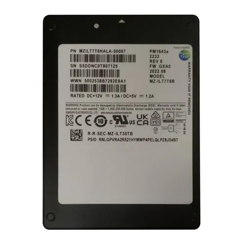MZILT7T6HALA-00007 Samsung PM1643a Series 7.68TB SAS 12Gb/s 2.5-Inch Enterprise Solid State Drive