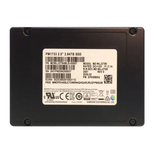 MZWLJ3T8HBLS-00007 Samsung PM1733 Series 3.84TB Triple-Level Cell PCI Express NVMe 4.0 x4 U.2 2.5-Inch Solid State Drive