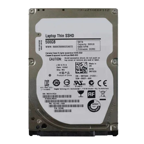 N7GG6 Dell 500GB 5400RPM Multi-Level Cell SATA 6Gb/s 8GB NAND Flash 64MB Cache 2.5-Inch Hard Drive