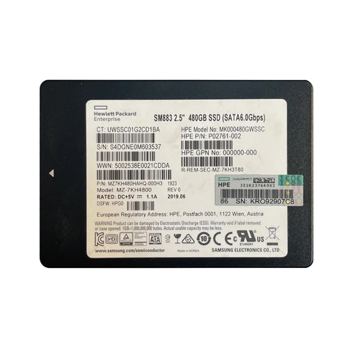 P02761-002 HP 480GB SATA 6Gb/s Hot-Pluggable Mixed Use 2.5-Inch Enterprise Solid State Drive for ProLiant Server and Storage Array