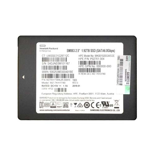 P02761-004 HP 1.92TB SATA 6Gb/s Hot-Pluggable Mixed Use 2.5-Inch Enterprise Solid State Drive for ProLiant Server and Storage Array
