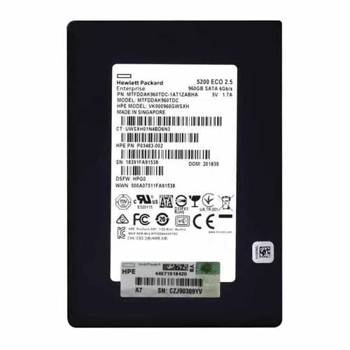 P03483-002 HP 960GB TLC SATA 6Gb/s Read Intensive SFF 2.5-Inch Solid State Drive with Smart Carrier for ProLiant DL560 Gen10