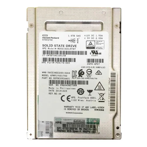 P04174-003 HP 1.6TB Multi-Level Cell SAS 12Gb/s Mixed Use 2.5-Inch Solid State Drive with Smart Carrier for ProLiant DL325 Gen10