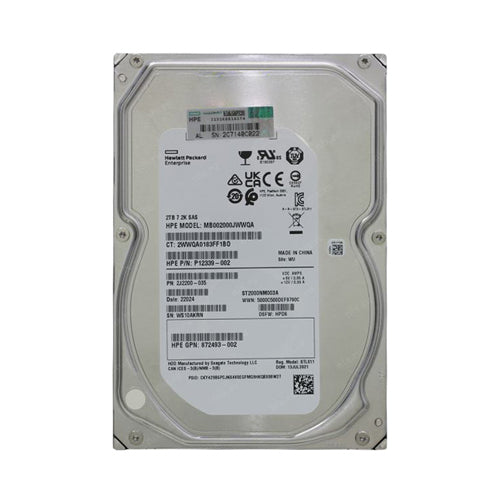 P12339-002 HP 2TB 7200RPM SATA 12Gb/s 512e 3.5-Inch Hard Drive