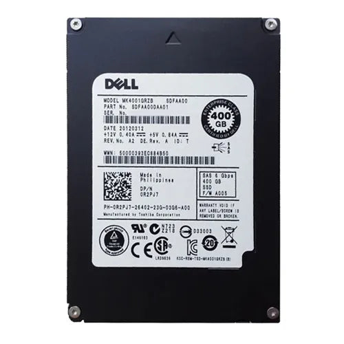 R2PJ7 Dell 400GB Celda de Nivel Único SAS 6Gb/s Unidad de Estado Sólido Conectable en Caliente de 2,5 Pulgadas para Servidores PowerEdge