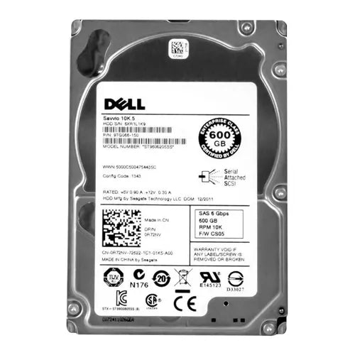 R72NV Dell 600GB 10000RPM SAS 6Gb/s Hot-Pluggable Dual Port (512n) 2.5-Inch Hard Drive with Tray for PowerEdge Server & PowerVault Storage Array