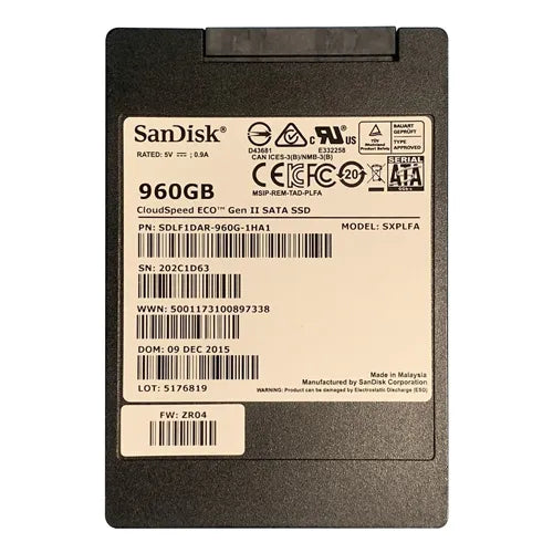 SDLF1DAR-960G-1HA1 SanDisk CloudSpeed Eco Gen II 960GB Multi-Level Cell SATA 6Gb/s 2.5-Inch Solid State Drive
