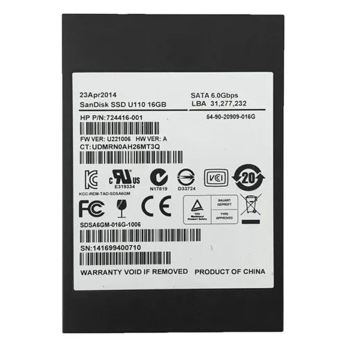 SDSA6GM-016G-1006 HP 16GB Multi-Level Cell SATA 6Gb/s 2.5-Inch Solid State Drive