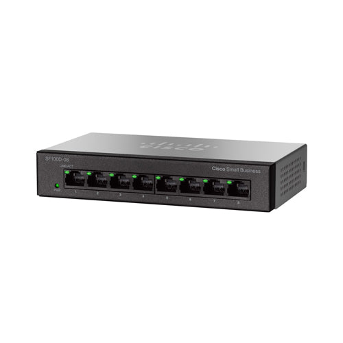 SF100D-08-AR Cisco Small Business 100 Series SF100D-08 8 x Ports 10/100Base-T Layer 2 Unmanaged Fast Ethernet Network Switch