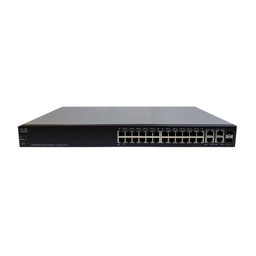 SF300-24PP-K9-UK Cisco Small Business 300 Series SF300-24PP 24 x Ports PoE+ 10/100Base-T + 2 x Ports SFP + 2 x Ports Combo SFP (Mini-GBIC) Layer 3 Managed Fast Ethernet Network Switch
