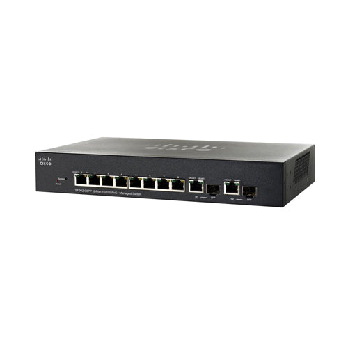 SF302-08PP-K9-EU Cisco Small Business 300 Series SF302-08PP 8 x Ports PoE+ 10/100Base-T + 2 x Ports Combo Gigabit SFP Layer 3 Managed Fast Ethernet Network Switch
