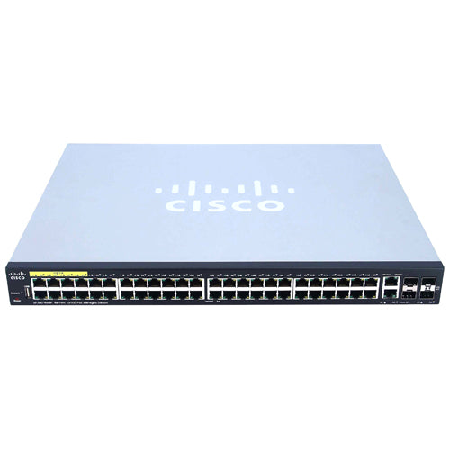 SF350-48MP-K9NA-RF Cisco Small Business 350 Series SF350-48MP 48 x Ports PoE+ 10/100Base-TX + 2 x Combo RJ-45/SFP Ports + 2 x SFP (mini-GBIC) Ports Layer 3 Managed Rack-Mountable Fast Ethernet Network Switch