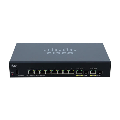 SF352-08P-K9 Cisco Small Business 350 Series SF352-08P 8 x Ports PoE+ 10/100Base-T + 2 x Ports Combo SFP Layer 2 Managed Fast Ethernet Network Switch