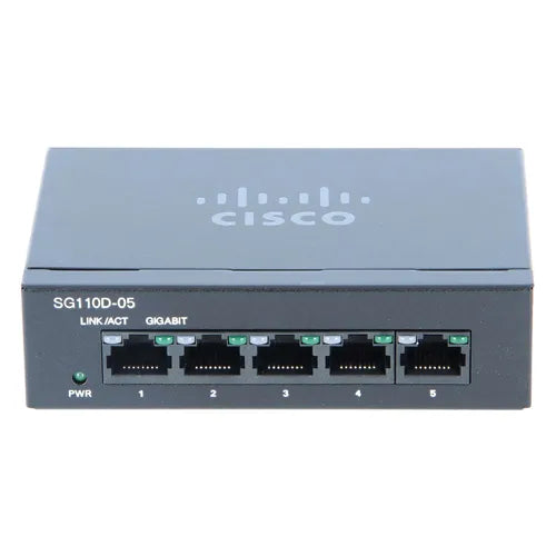 SG110D-05-EU Cisco Small Business 110 Series SG110D-05 5 x RJ-45 Ports 10/100/1000Base-T Layer 2 Unmanaged Rack Mountable Gigabit Ethernet Network Switch