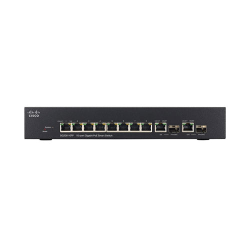 SG200-10FP-UK-RF Cisco Small Business 200 Series SG200-10FP 8 x Ports PoE 10/100/1000Base-T + 2 x Ports Combo SFP Layer 2 Managed Gigabit Ethernet Network Switch
