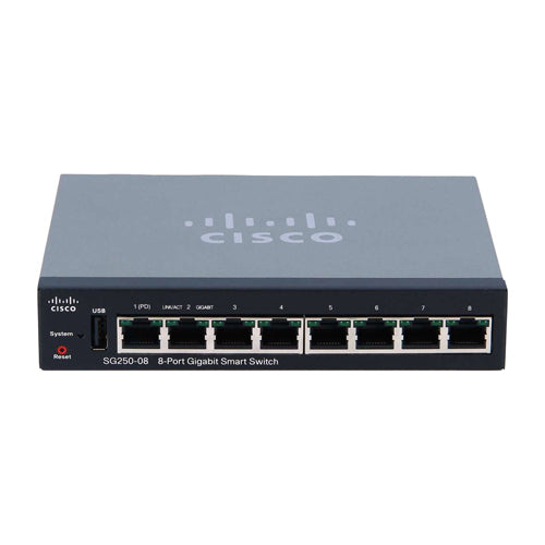 SG250-08-K9-IN Cisco Small Business 250 Series SG250-08 8 x Ports PoE+ 10/100/1000Base-T Rack-Mountable Layer 2 Managed Gigabit Ethernet Network Switch
