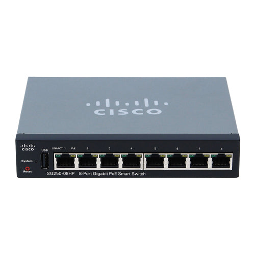SG250-08HP-K9-UK Cisco Small Business 250 Series SG250-08HP 8 x Ports PoE+ 10/100/1000Base-T Rack-Mountable Layer 2 Managed Gigabit Ethernet Network Switch