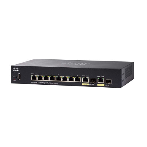 SG250-10P-K9-NA-RF Cisco Small Business 250 Series SG250-10P 8 x Ports PoE+ 10/100/1000Base-T + 2 x Ports Combo SFP Rack-Mountable Layer 2 Managed Gigabit Ethernet Smart Network Switch