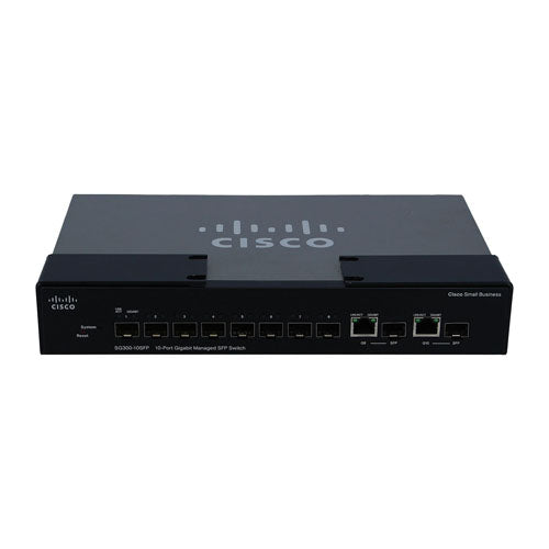 SG300-10SFPK9NA-RF Cisco Small Business 300 Series SG300-10SFP 8 x Ports SFP 10/100/1000Base-T + 2 x Ports Combo SFP (mini-GBIC) Rack-Mountable 1U Layer 3 Managed Gigabit Ethernet Network Switch