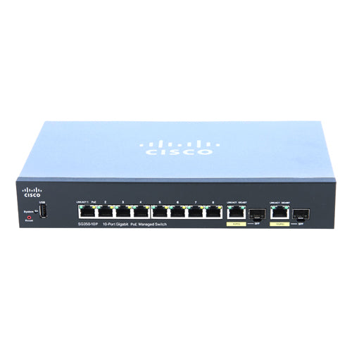 SG350-10P-K9-JP Cisco Small Business 350 Series SG350-10P 8 x Ports PoE+ 10/100/1000Base-T + 2 x Ports Combo SFP Rack-Mountable Layer 3 Managed Gigabit Ethernet Network Switch