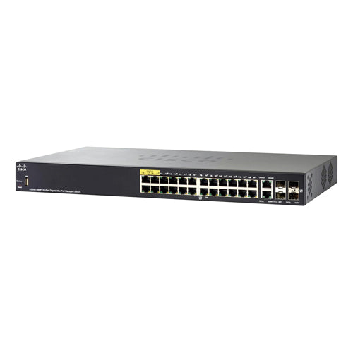 SG350-28MP-K9-AU Cisco Small Business 350 Series SG350-28MP 24 x Ports PoE+ 10/100/1000Base-T + 2 x Ports Copper Combo SFP + 2 x Ports SFP Rack-Mountable Layer 3 Managed Gigabit Ethernet Network Switch