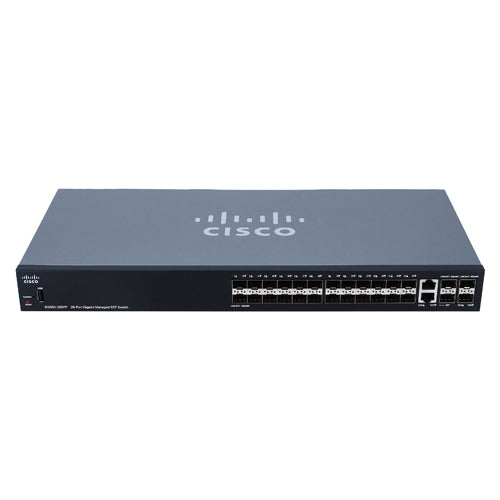 SG350-28SFPK9NA-RF Cisco Small Business 350 Series SG350-28SFP 24 x Ports SFP 10/100/1000Base-T + 2 x Ports Copper Combo SFP + 2 x Ports SFP Rack-Mountable Layer 3 Managed Gigabit Ethernet Network Switch