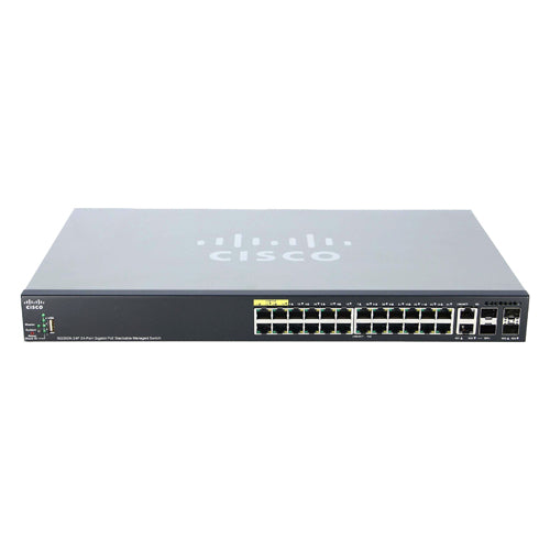 SG350X-24P-K9NA-RF Cisco Small Business 350X Series SG350X-24P 24 x Ports PoE+ 10/100/1000Base-T + 2 x Ports 10GBase-T Combo SFP+ + 2 x Ports SFP+ Stackable Rack-mountable Layer 3 Managed Gigabit Ethernet Network Switch