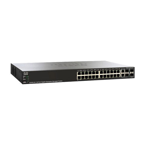 SG500-28-K9-G5-RF Cisco Small Business 500 Series SG500-28 24 x Ports 10/100/1000Base-T + 2 x Ports Combo SFP + 2 x Ports SFP Stackable Layer 3 Managed Gigabit Ethernet Network Switch