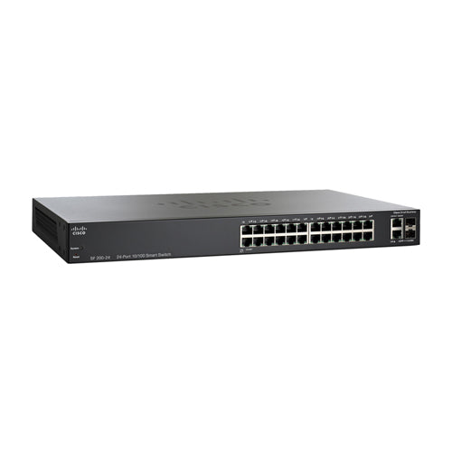 SLM224GT-NA Cisco Small Business 200 Series SF200-24 24 x Ports 10/100Base-T + 2 x Ports Combo SFP (mini-GBIC) Rack-Mountable Layer 2 Managed Fast Ethernet Network Switch