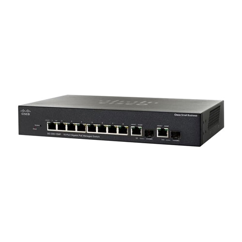 SRW2008MP-K9-NA-RF Cisco 300 Series SG300-10MP 8 x Ports PoE 10/100/1000Base-T 2 x Combo SFP mini-GBIC Layer 3 Managed 1U Rack-Mountable Gigabit Ethernet Network Switch