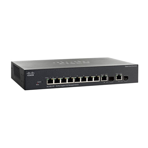 SRW2008P-K9-AU Cisco Small Business 300 Series SG300-10P 8 x Ports PoE 10/100/1000Base-T + 2 x Combo SFP mini-GBIC Ports Layer 3 Stackable Managed 1U Rack-Mountable Gigabit Ethernet Network Switch