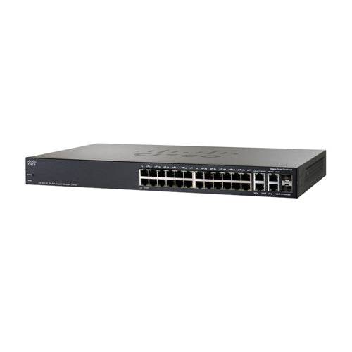 SRW2024-K9-EU Cisco Small Business 300 Series SG300-28 26 x Ports 10/100/1000Base-T + 2 x Combo SFP mini-GBIC Ports Layer 3 Managed 1U Rack-Mountable Gigabit Ethernet Network Switch