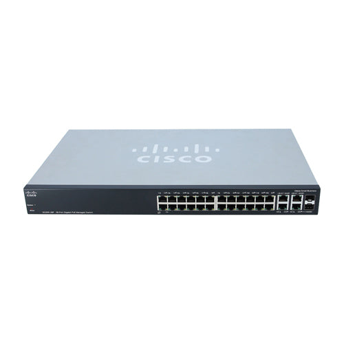 SRW2024P-K9-JP Cisco Small Business 300 Series SG300-28P 26 x Ports PoE 10/100/1000Base-T + 2 x Combo SFP mini-GBIC Ports Layer 3 Stackable Managed 1U Rack-Mountable Gigabit Ethernet Network Switch