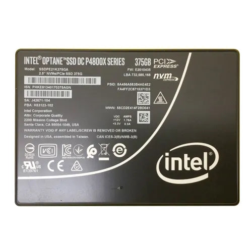 SSDPE21K375GA Intel Optane DC P4800X 375GB 3D Xpoint PCI-Express 3.0 x4 NVMe 2.5-Inch Solid State Drive