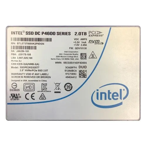 SSDPE2KE020T701 Intel DC P4600 2TB Triple-Level Cell PCI Express 3.1 x4 NVMe 2.5-Inch Solid State Drive