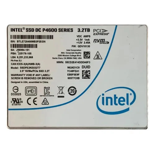 SSDPE2KE032T701 Intel DC P4600 3.2TB Triple-Level Cell PCI Express 3.1 x4 NVMe 2.5-Inch Solid State Drive