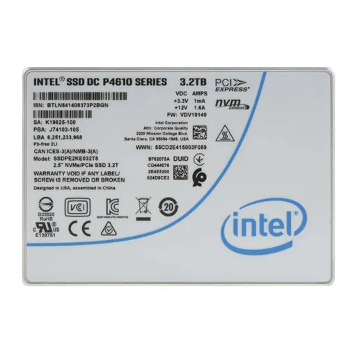 SSDPE2KE032T801 Intel DC P4610 3.2TB Triple-Level Cell PCI Express 3.1 x4 NVMe U.2 2.5-Inch Solid State Drive