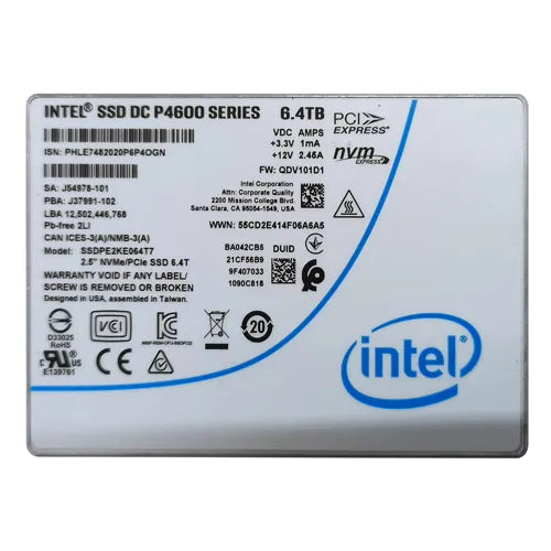 SSDPE2KE064T7 Intel DC P4600 6.4TB Triple-Level Cell PCI Express 3.1 x4 NVMe U.2 2.5-Inch Solid State Drive