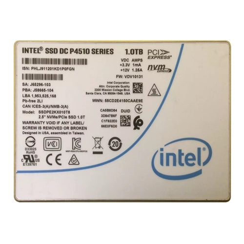 SSDPE2KX010T8OS Intel DC P4510 1TB Triple-Level Cell PCI Express 3.1 x4 NVMe U.2 2.5-Inch Solid State Drive