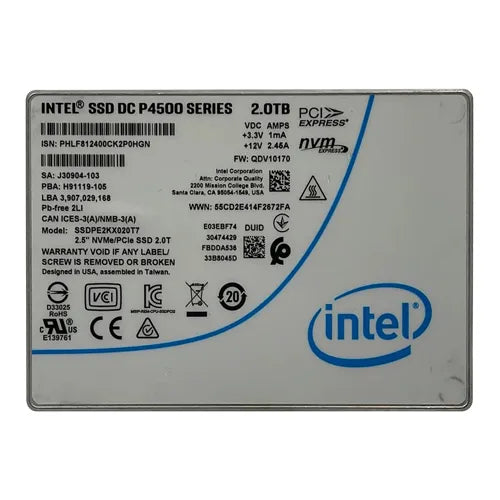 SSDPE2KX020T7 Intel DC P4500 2TB Triple-Level Cell PCI Express 3.1 x4 NVMe U.2 2.5-Inch Solid State Drive