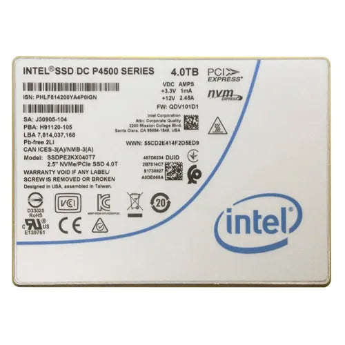 SSDPE2KX040T7 Intel DC P4500 4TB Triple-Level-Cell PCI Express NVMe 3.1 x4 2.5-Inch Solid State Drive