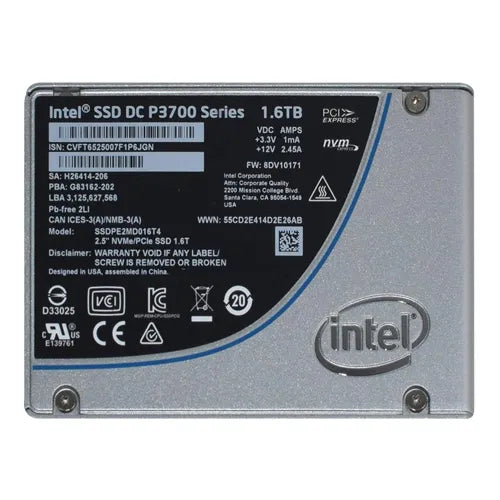 SSDPE2MD016T4 Intel DC P3700 1.6TB Multi-Level Cell PCI Express 3.0 x4 U.2 2.5-Inch Solid State Drive
